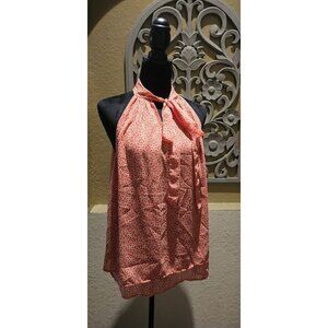 Banana Republic Size L Orange & White Keyhole Floral Halter Blouse